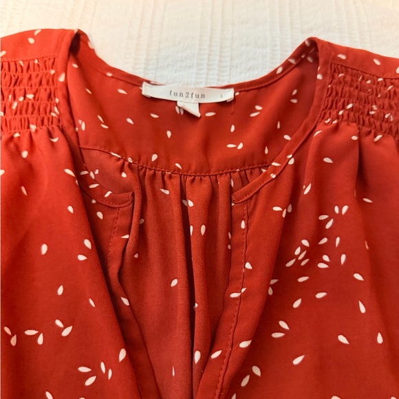 fun 2 fun Tops - Fun 2 Fun Red Blouse with White Leaf Pattern
